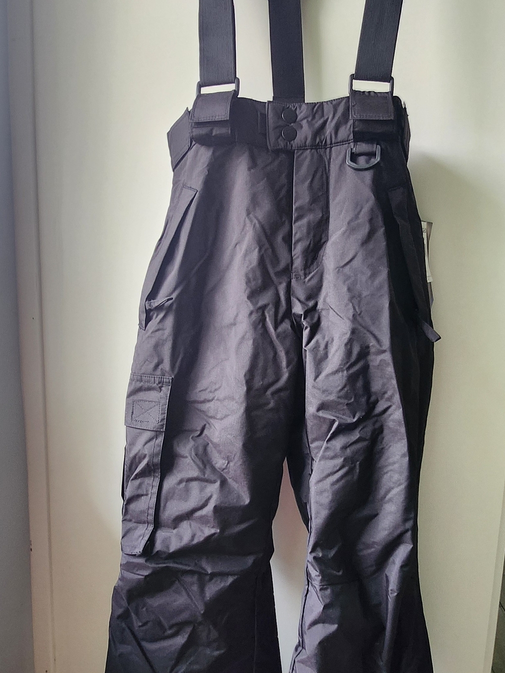 Kids Black Cargo Snow Pants with Adjustable Suspenders